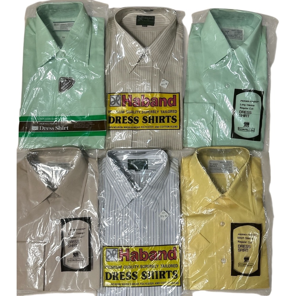 Vintage NOS Dress Shirt Lot Sears Perma Prest Haband Deadstock 15.5 Korea 70s